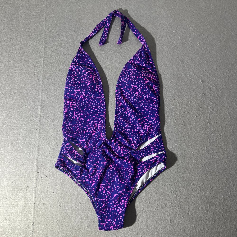 Women’s Purple Pink Halter Cutout Padded One Piece Swimsuit